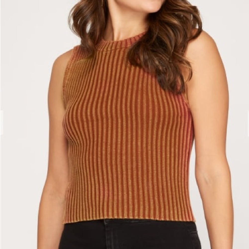 She + Sky Ribbed Knit Tank Top - Rust